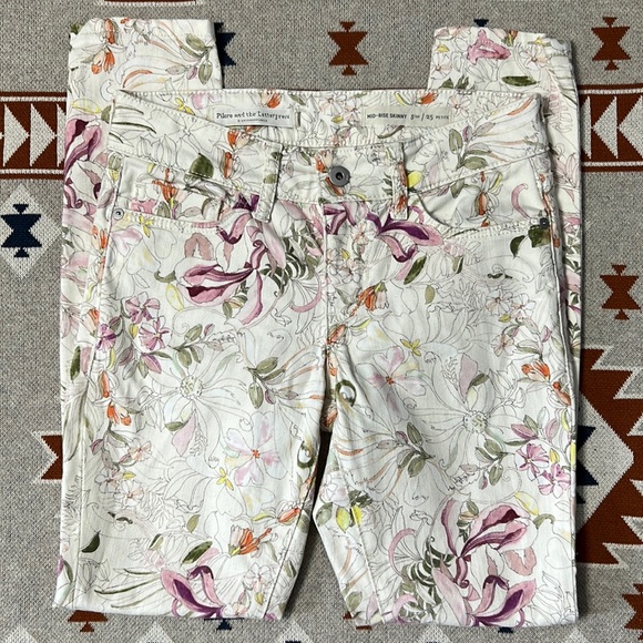 Pilcro and The Letterpress Anthropologie Floral Mid Rise Skinny Jeans Size 25 P - Picture 1 of 6